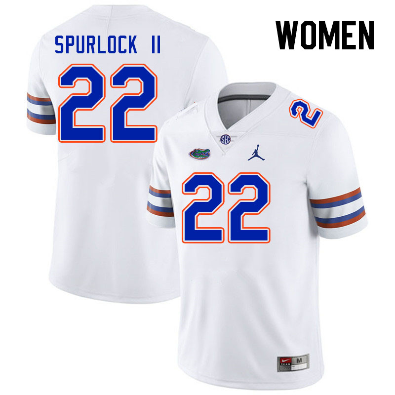 Women #22 Deuce Spurlock II Florida Gators College Football Jerseys Stitched-White - Click Image to Close